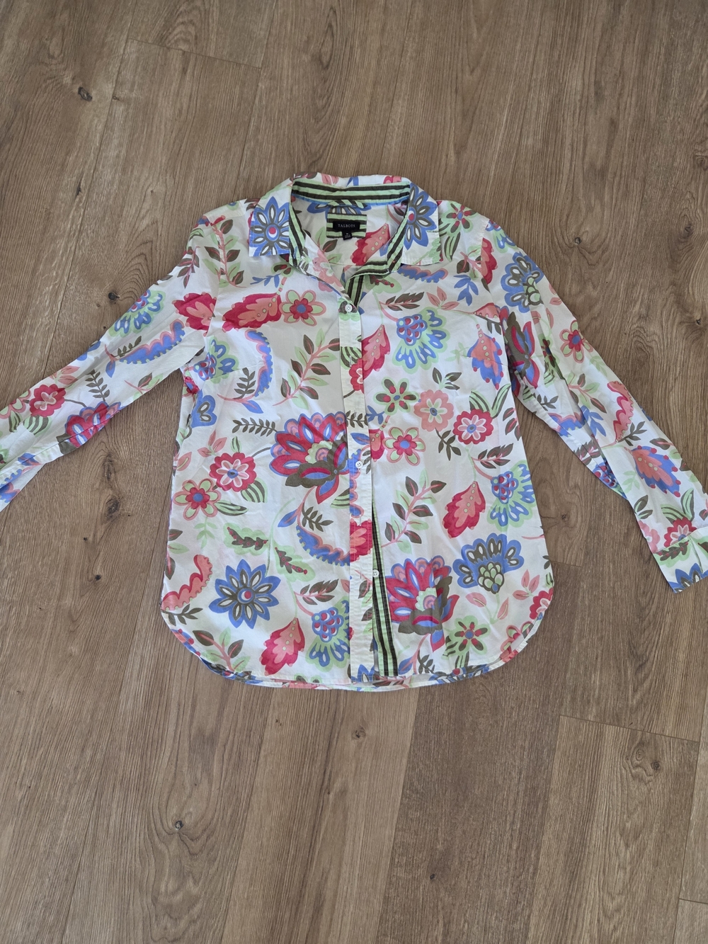 Talbots Floral Button-Down Shirt in White, Pink, Blue, Green